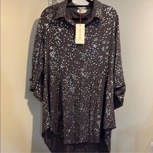 Solitaire Black and White Speckled Button Down Shirt